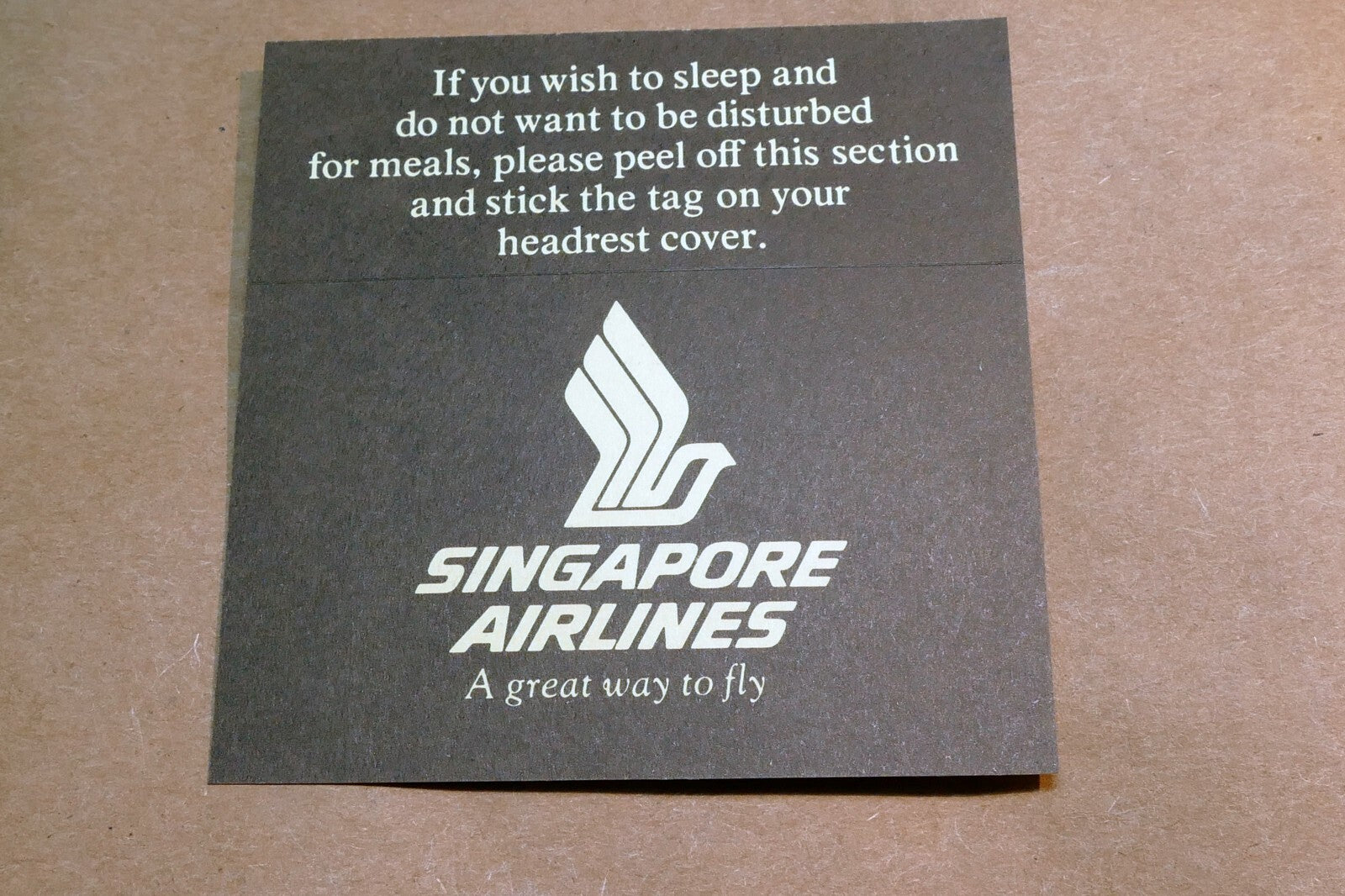 Singapore Airlines Airplane " Do Not Disturb" Note