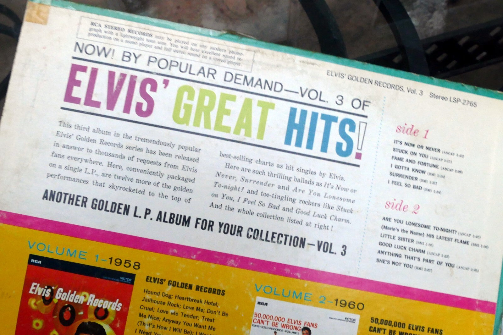1962 Elvis Presley Golden Records Volume 3 RCA LSP-2765 - ALBUM ART COVER ONLY
