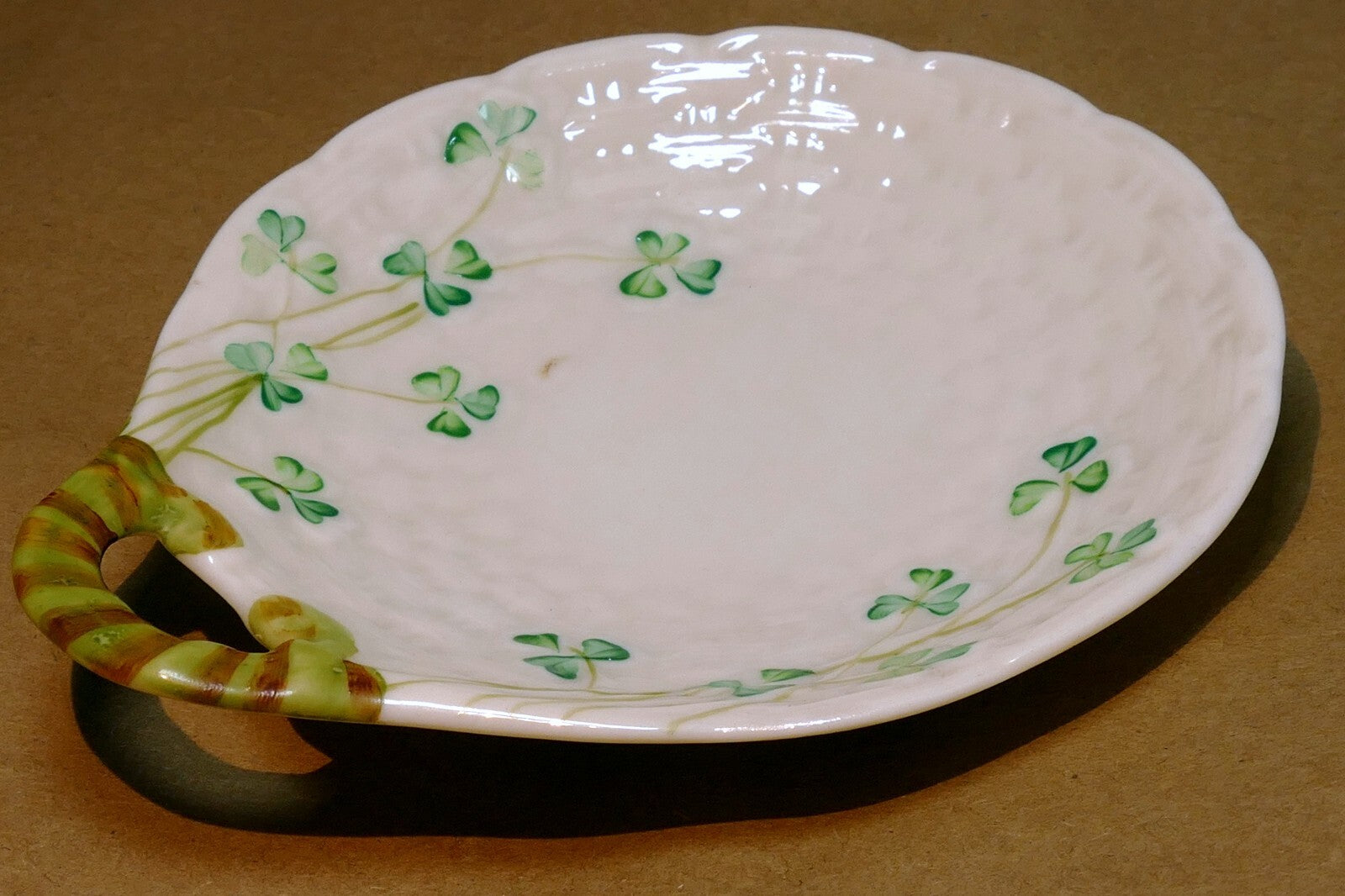 Belleek Ireland  clover shamrock butter plate spoon rest porcelain
