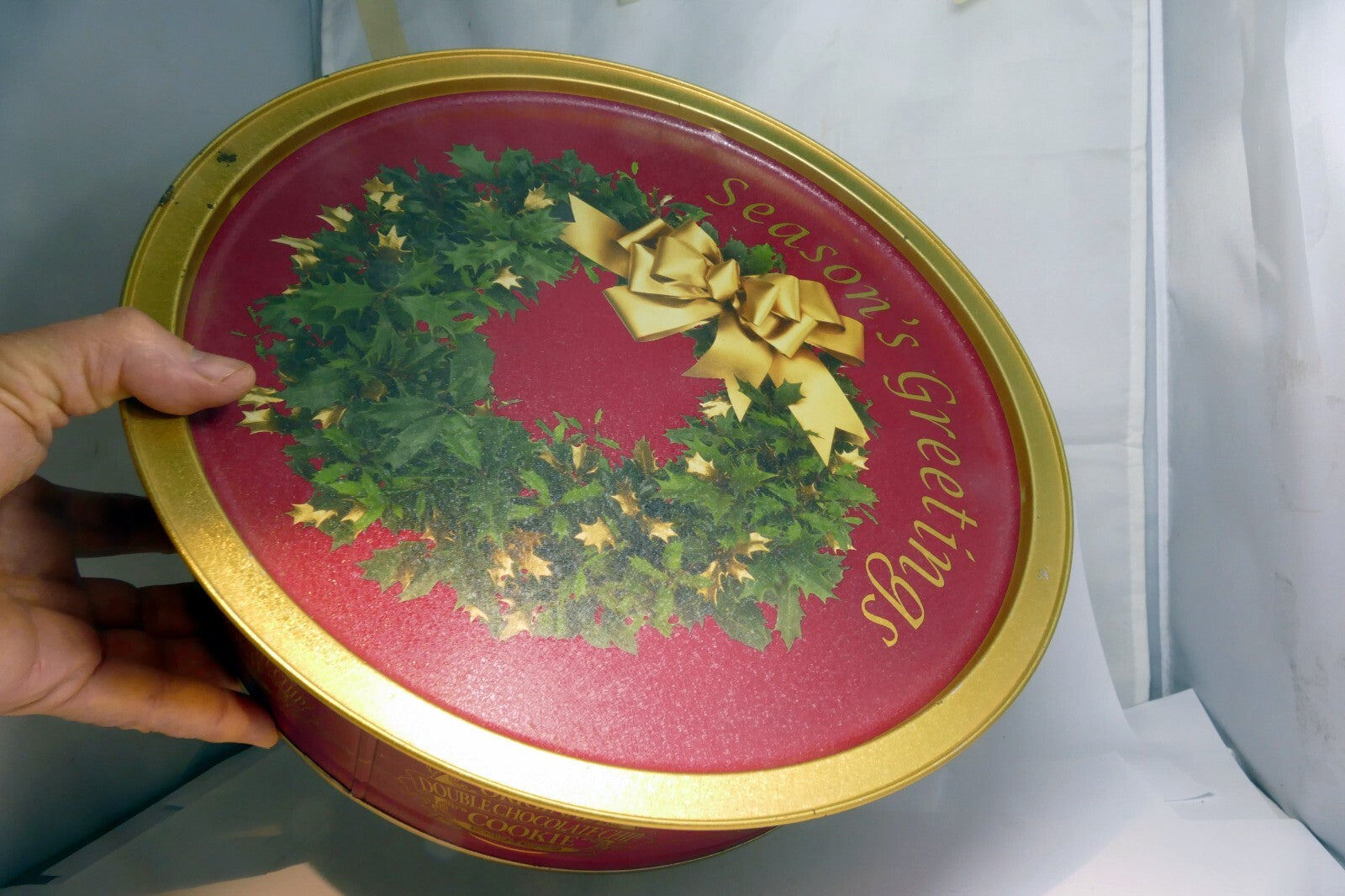 Double Chocolate Chip Cookie Christmas Eve Tin Large 12X12" Round  Wreath Bow