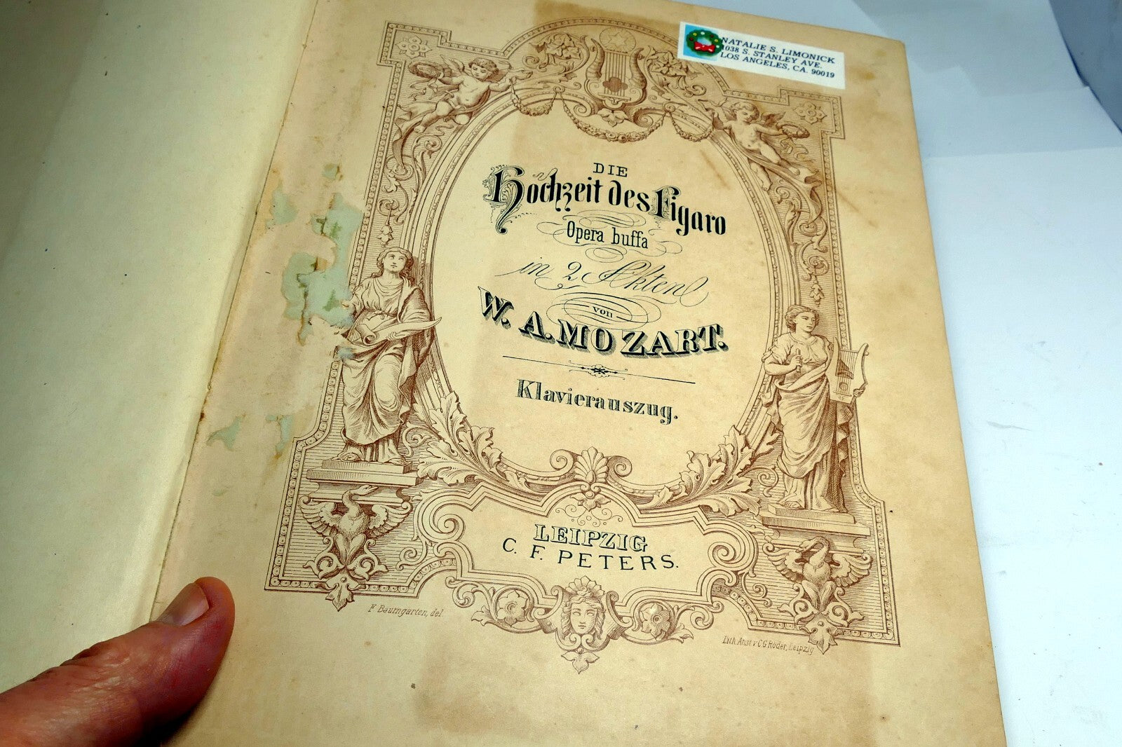 Die Hochzeit des Figaro Mozart Klavierauszug Leipsig Sheet Music 1898