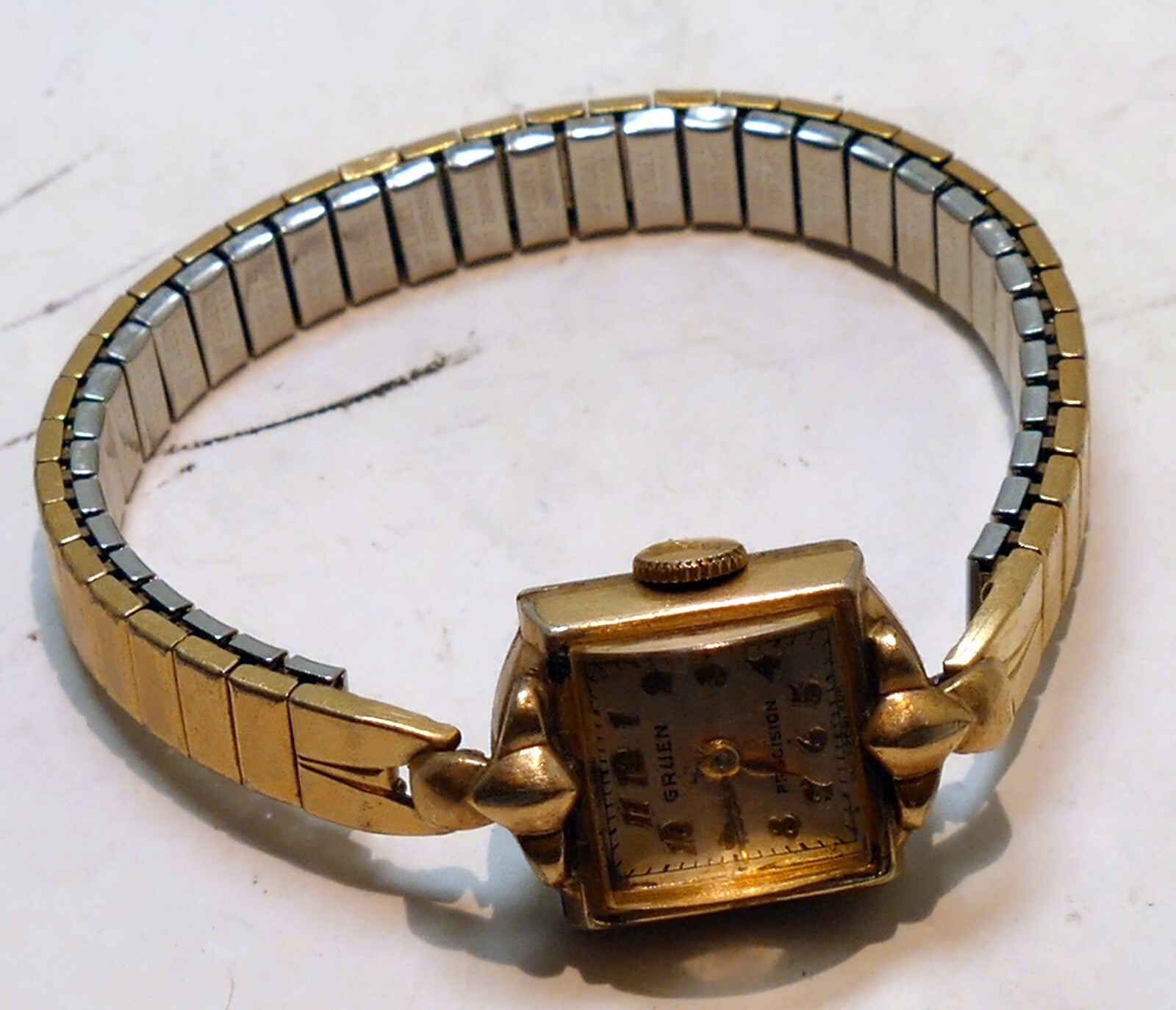 Gruen Precision Ladies Watch 10K RGP BEZEL Square Art Deco - Not working AS IS