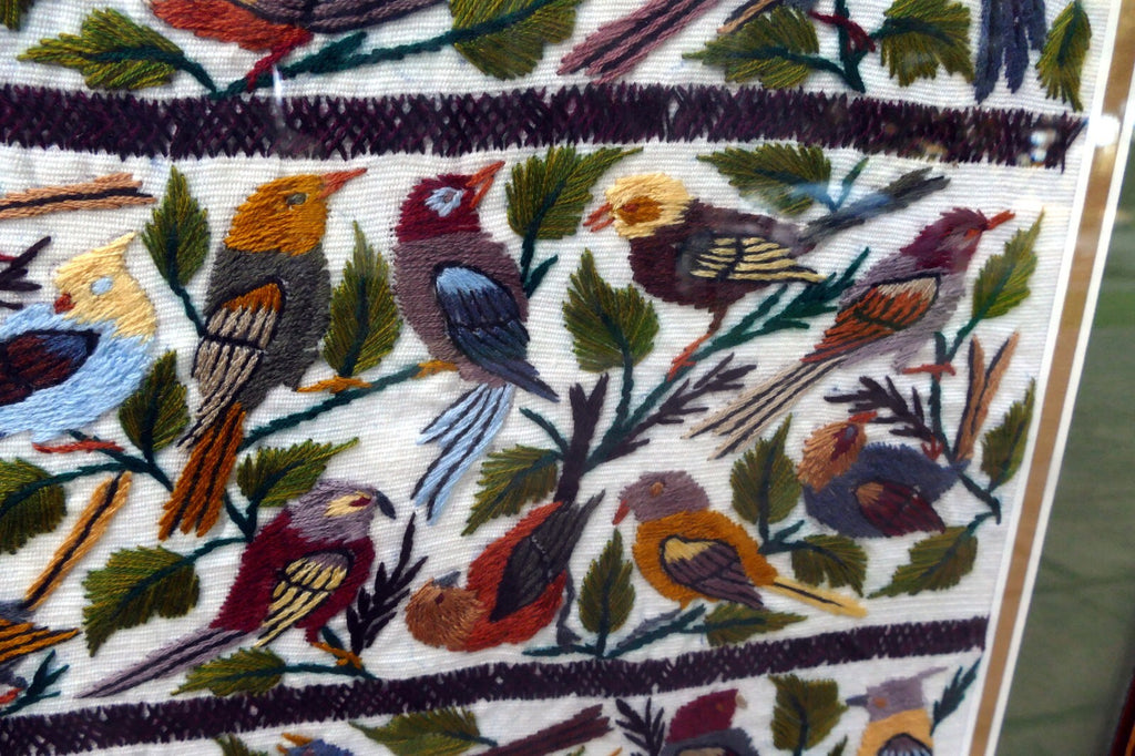 Large Bird Finch Cardinal Cross Stitch Needle Point Folk Art 15X15" Framed