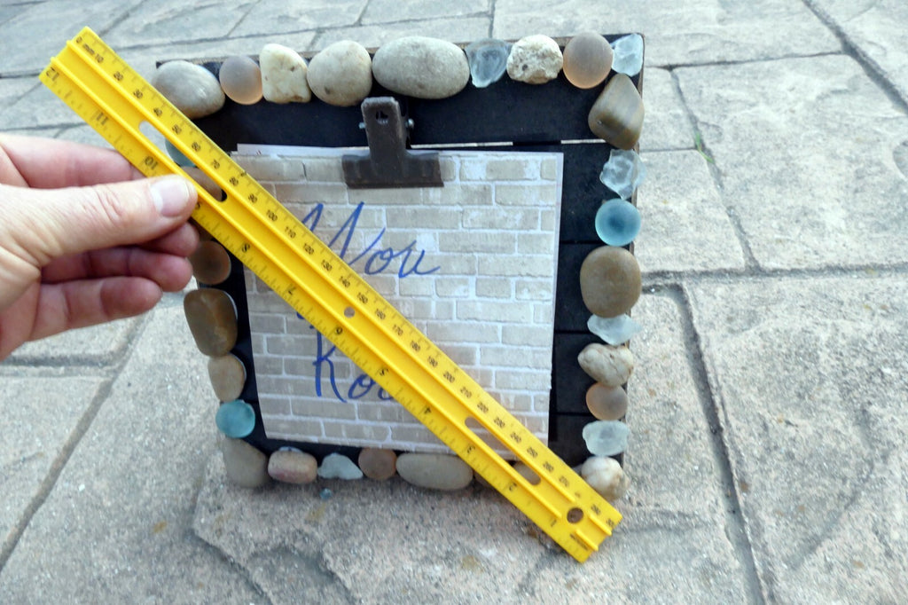"You Rock" Picture Frame Brown Real Stone Pebbles Square 8X8" homemade CA USA