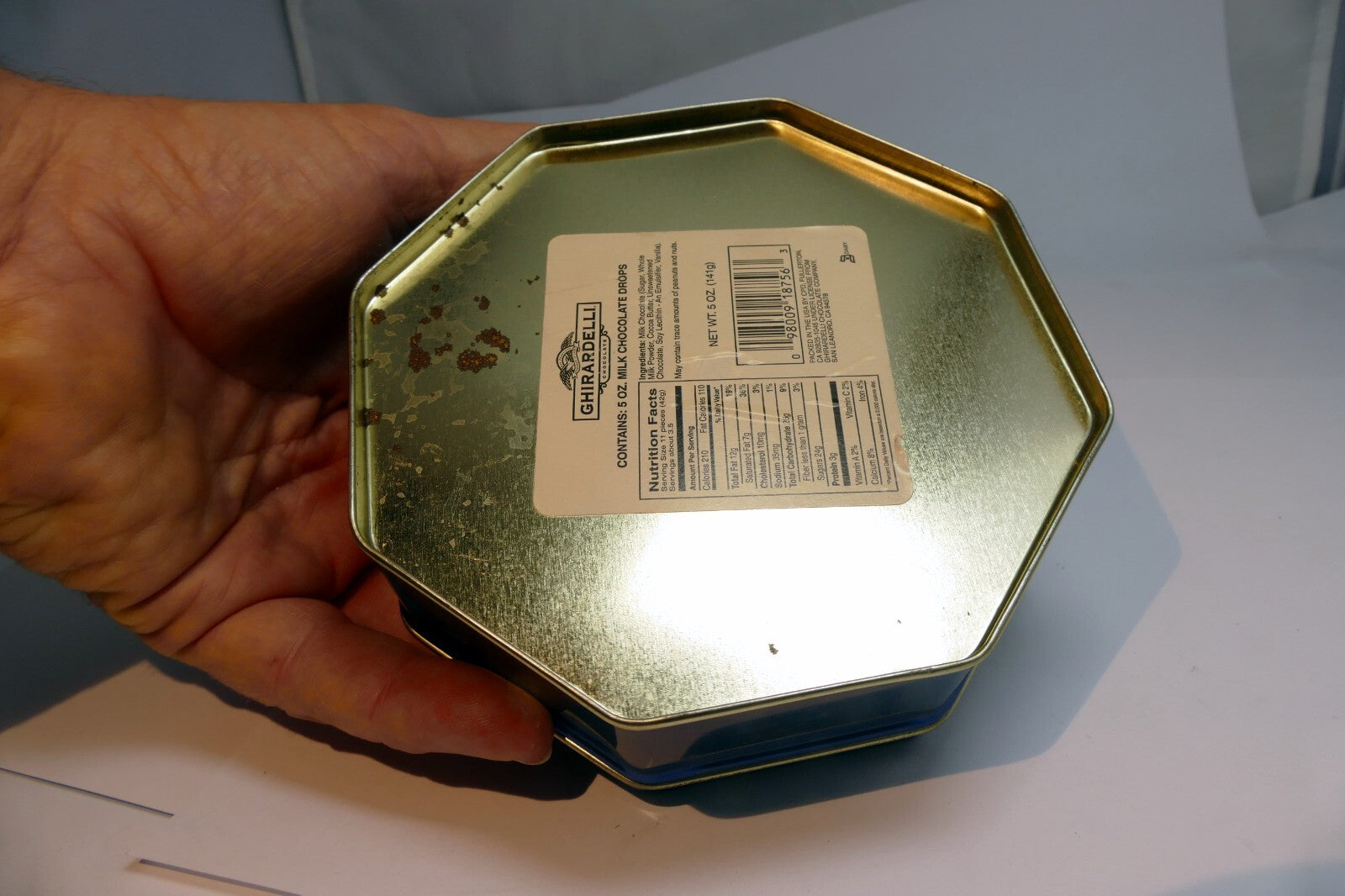 Metal Empty Tin/Container Ghirardelli Milk  Chocolate 5X5 octagonal