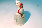 Thimble Souvenir white cat red bow porcelain feline