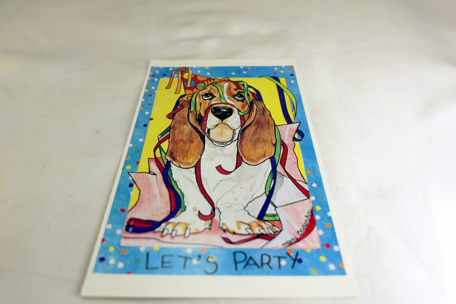 Lets Party Postcard Animal Shelter North Shore League Dog Basset Hound 1980'