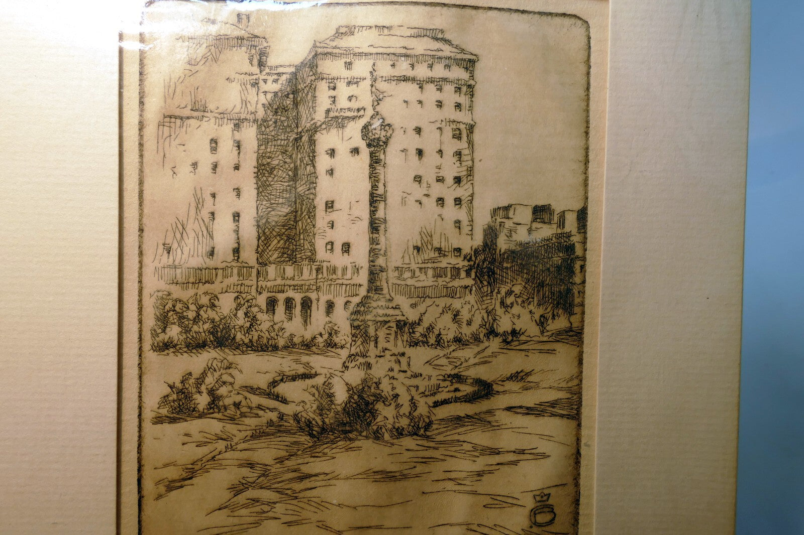 Union Square San Francisco Signed Etching 1900's USA Limited edition