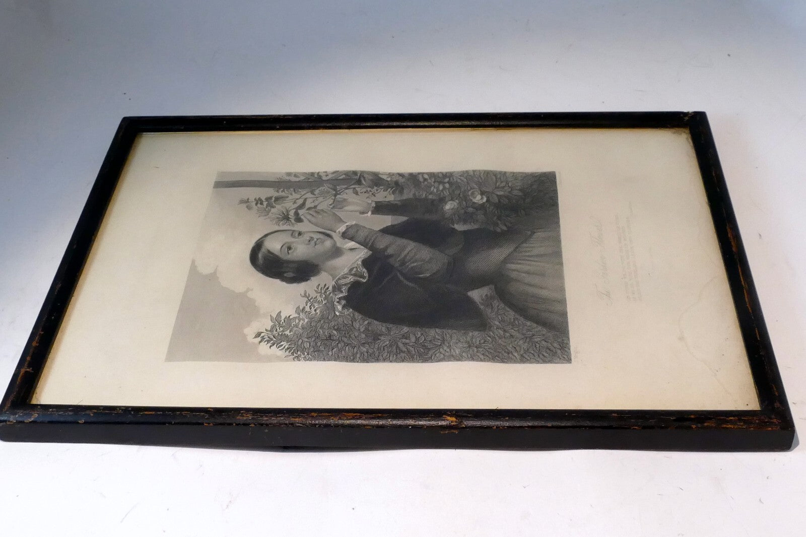 "The Garden Flower" Woman Engraving Victorian J. Wright Print Etching Poetry
