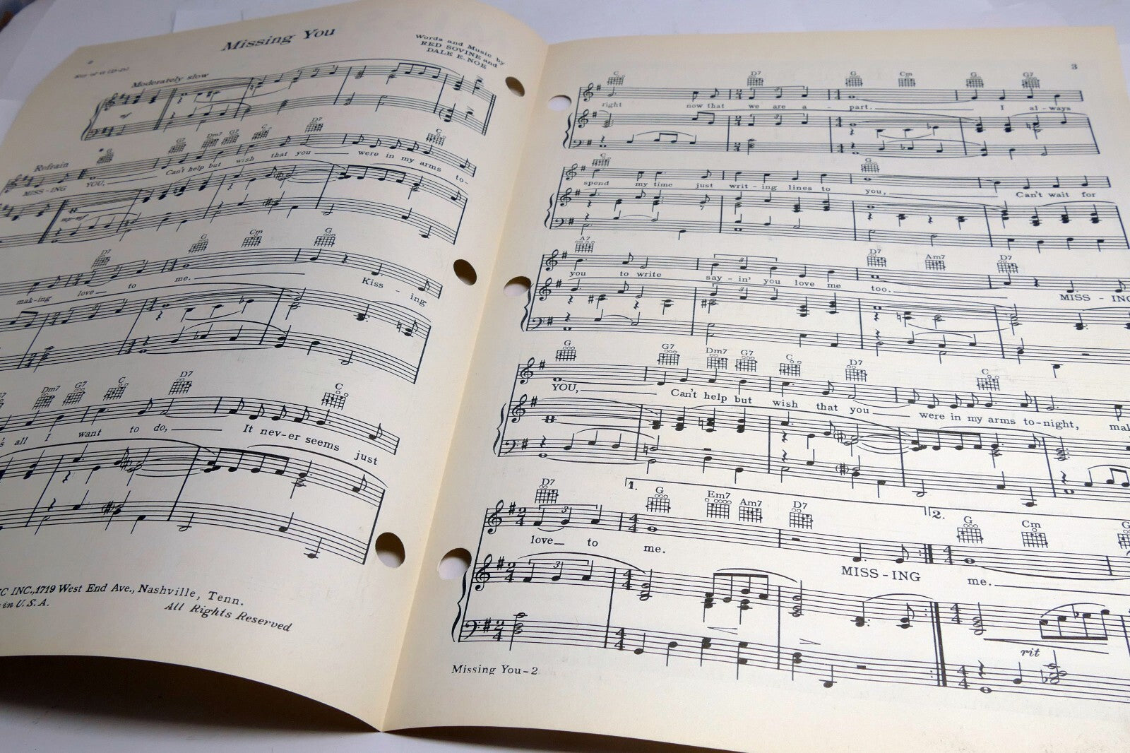 Missing You Red Sovine Dale Noe 1961 Sheet Music