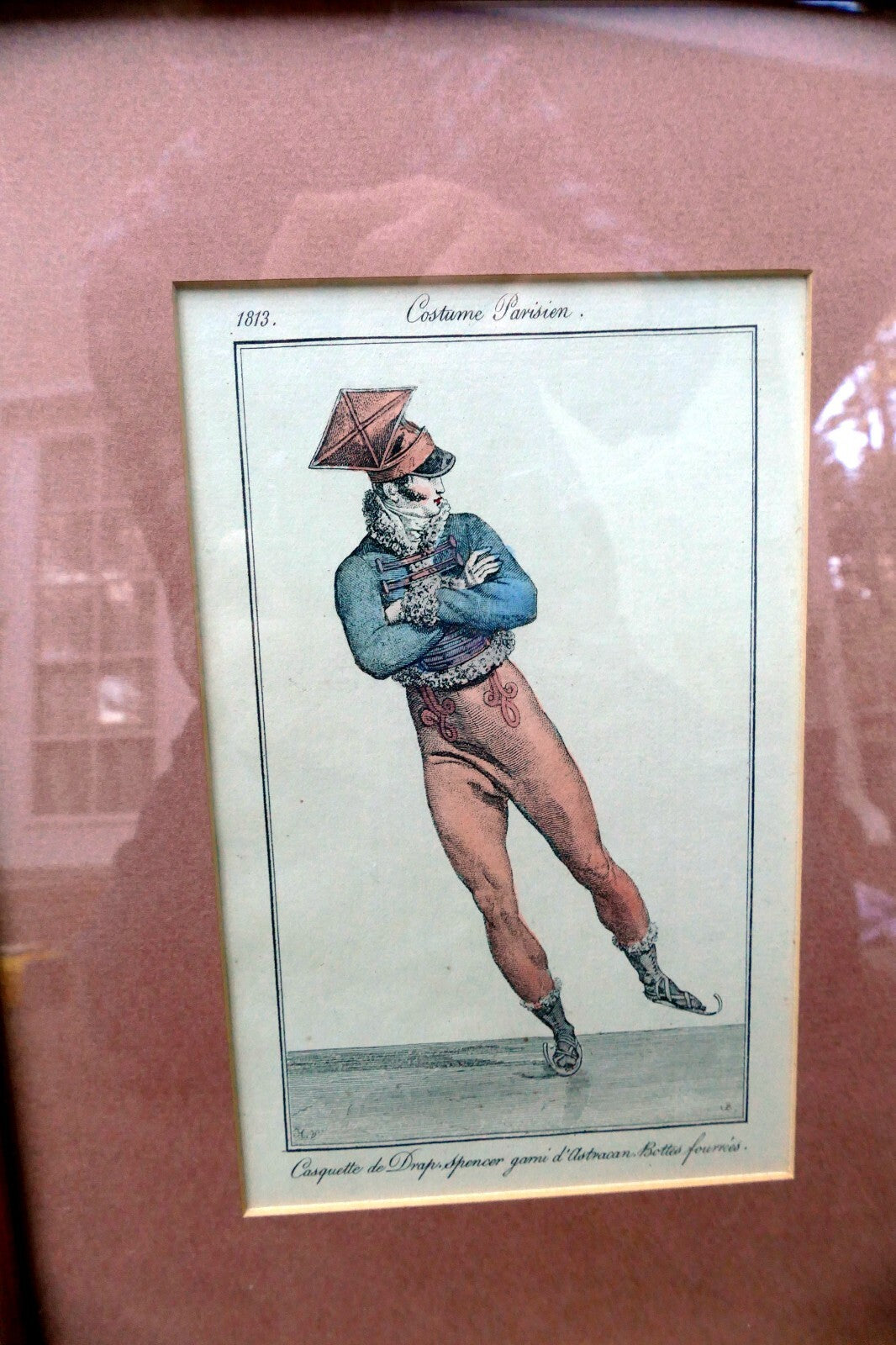 Fashion Engraving 1813 Parisian Costume French Gentleman's Skating framed