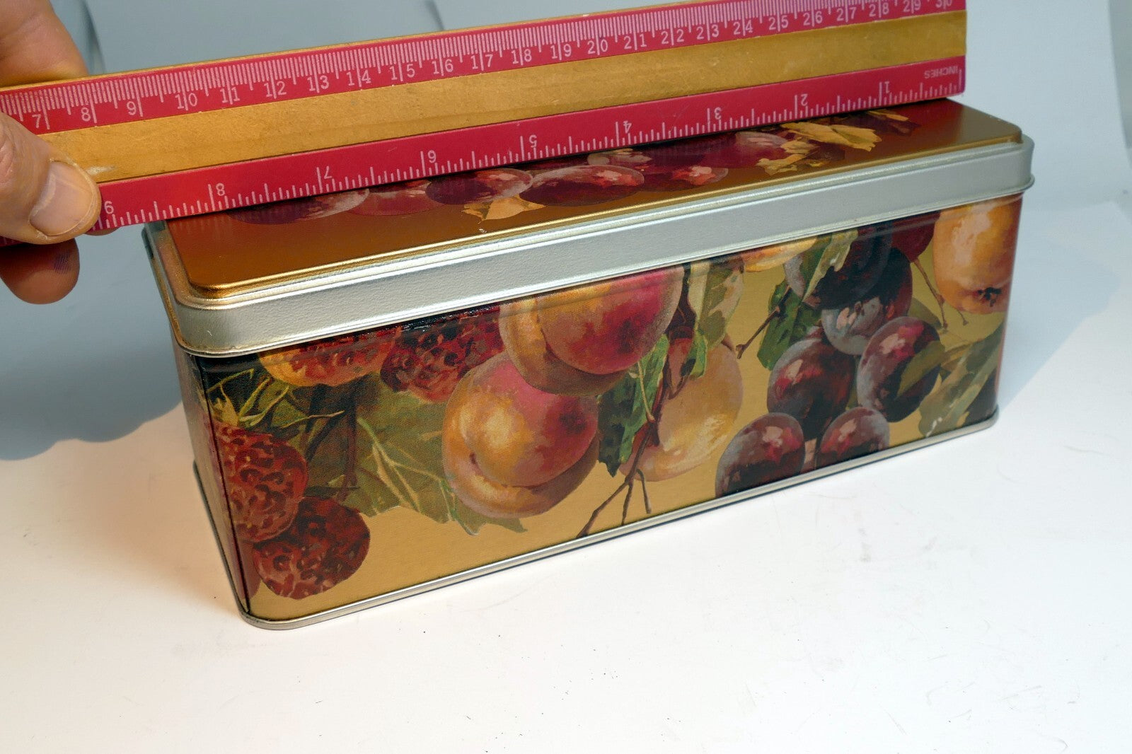 rectangle Tin Metal with grapes fruit plums strawberries