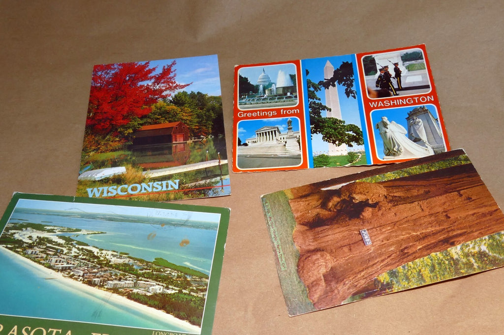 Postcard lot of 4  Posted USA California Sequoia Florida, Wisconsin Washington