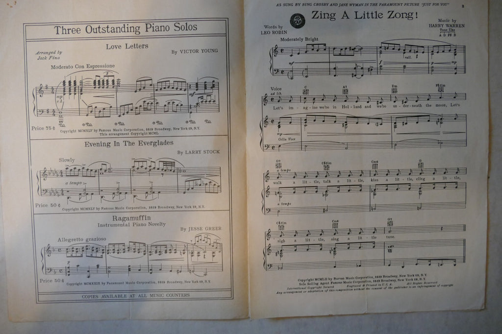 Zing A Little Zong, 1952, from "Just For You" musical by Leo Robin, Harry Warren