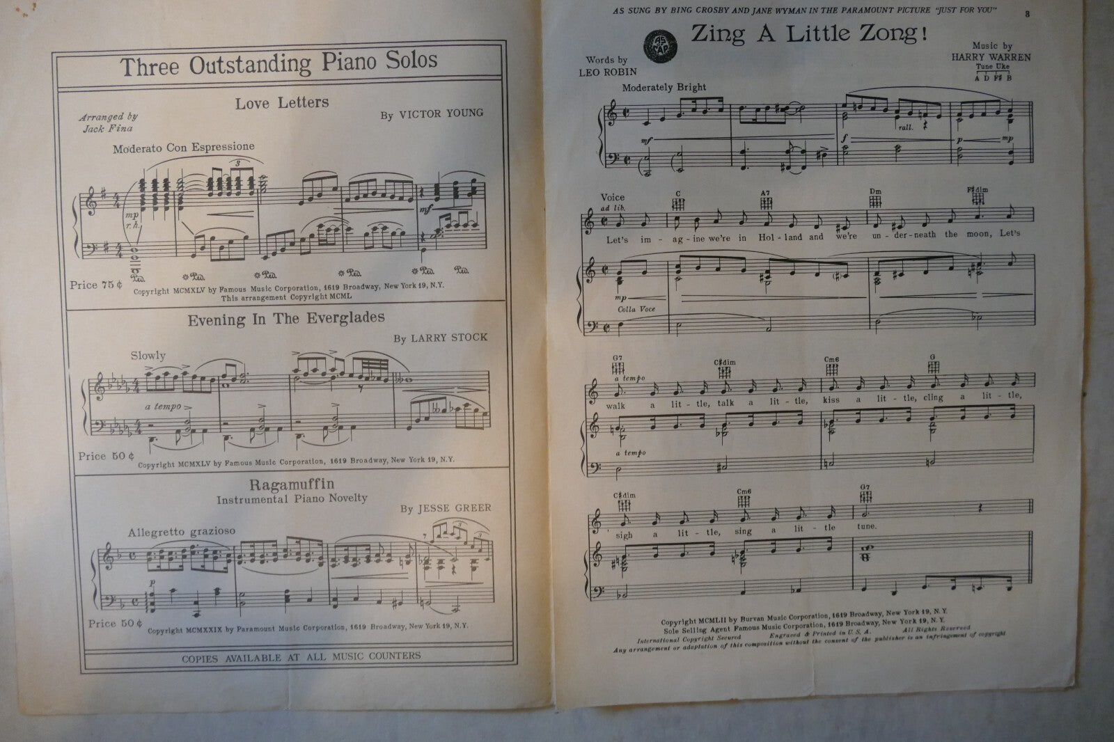 Zing A Little Zong, 1952, from "Just For You" musical by Leo Robin, Harry Warren
