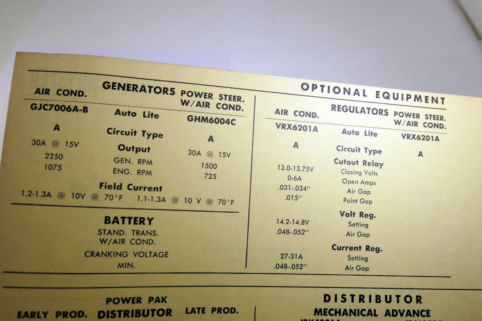 1956 Chrysler Windsor C71 Power Pak Sun Electric Car Specs Sheet Chart manual