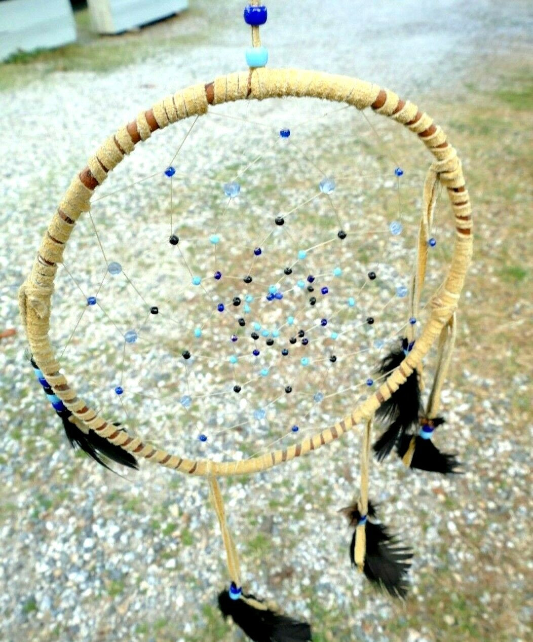 Black handmade dream catcher leather feather home car wall decor native american
