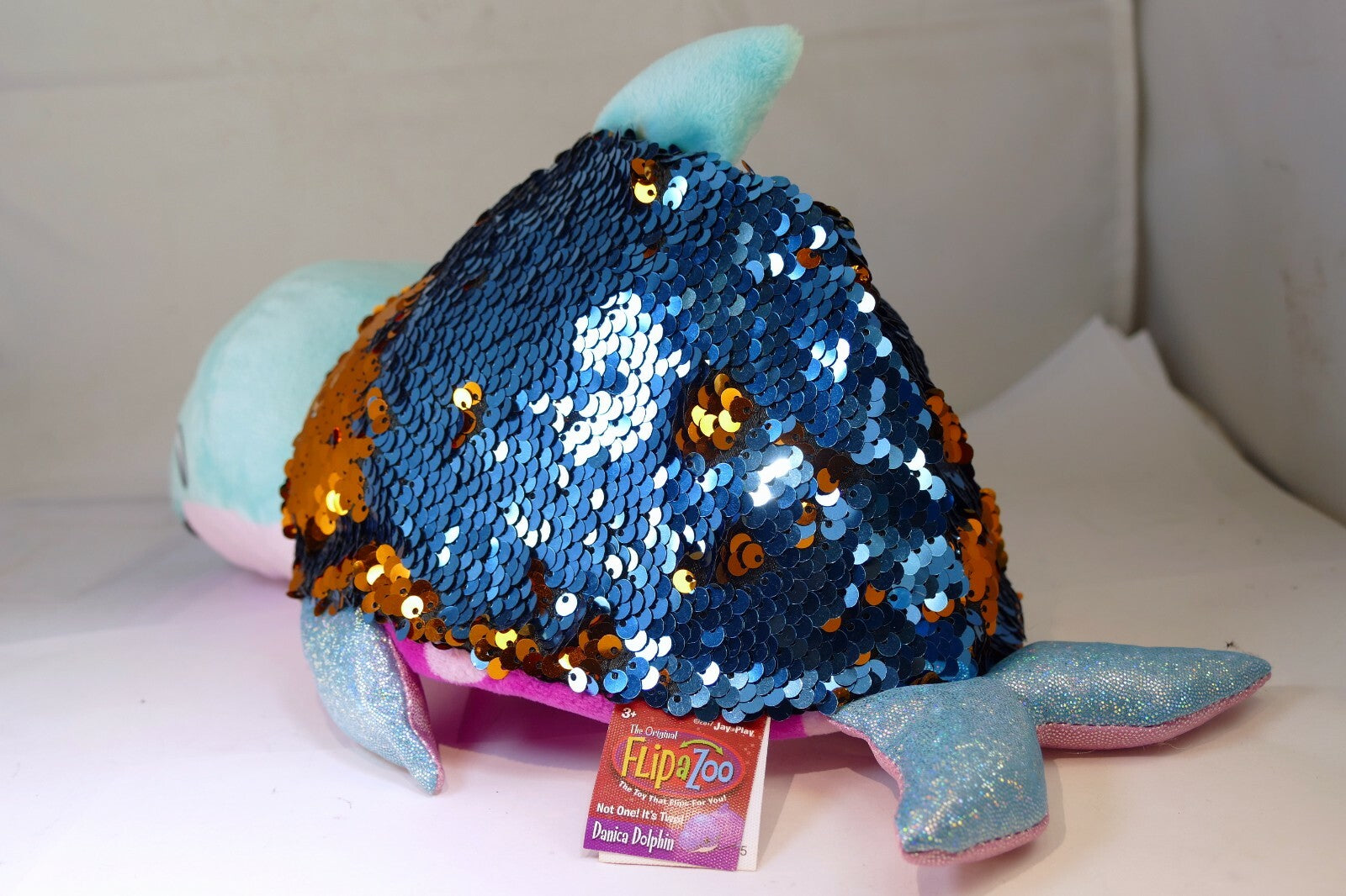 Flipazoo Danica Dolphin 14" Flippable Sequins plush toy two in one