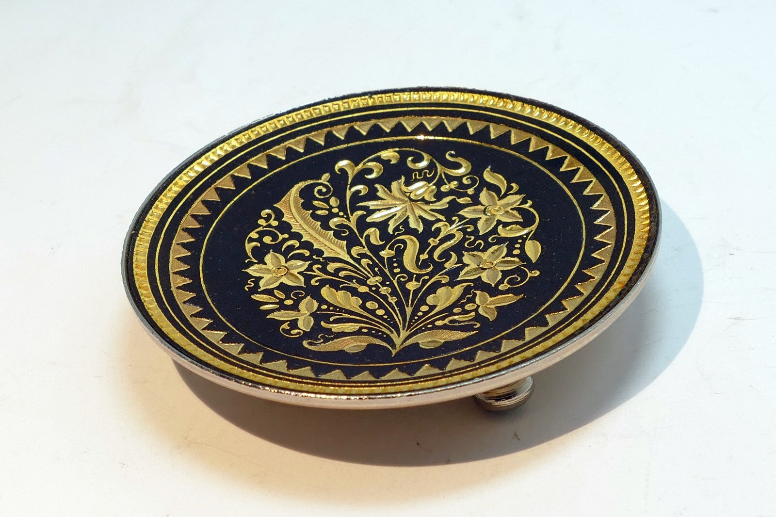 Damascene Black and 24K Gold Footed Decorative Dish Toledo - 7cm floral