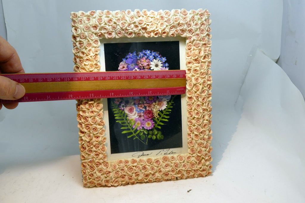 7" x 5" Picture Photo Frame Ceramic 3D Gold Rose 🌹🥀 Vintage pink tone