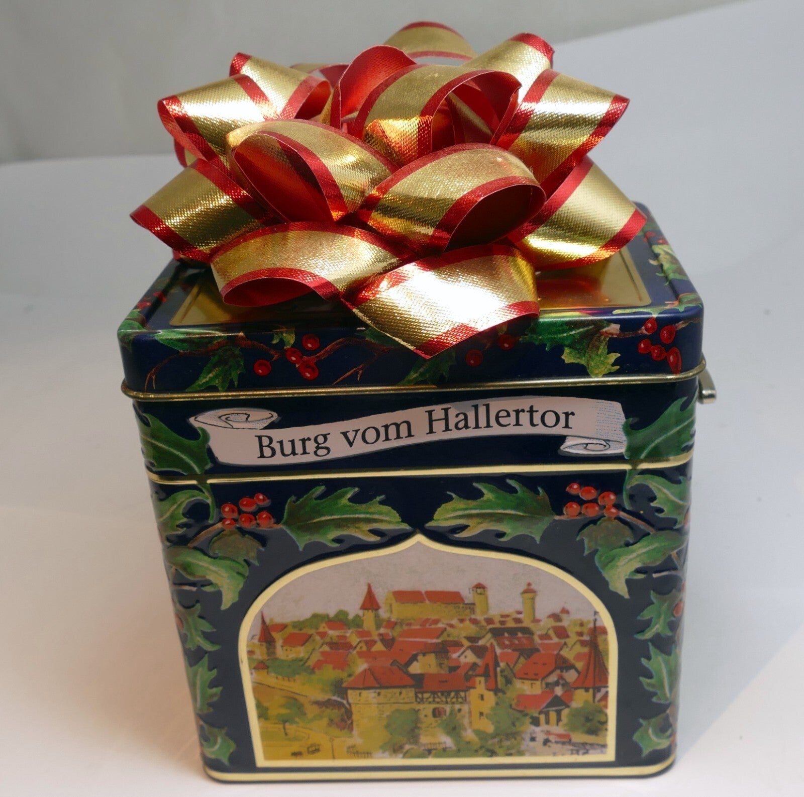 Lambertz cookie tin music box germany burg vom hallertor 5" works christmas toy