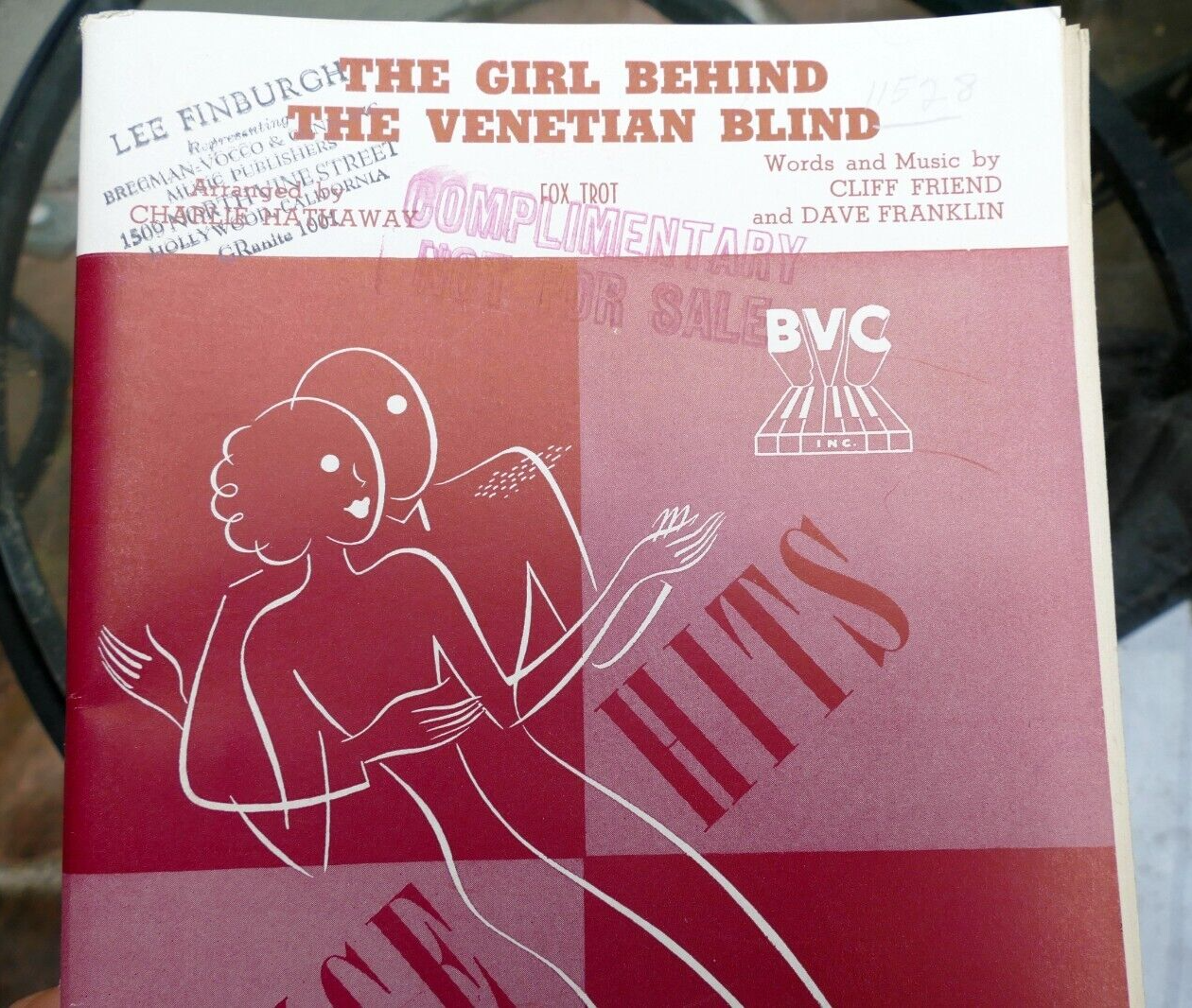 The girl behind venetian blind fox trot sheet music 1939 orchestra hathaway