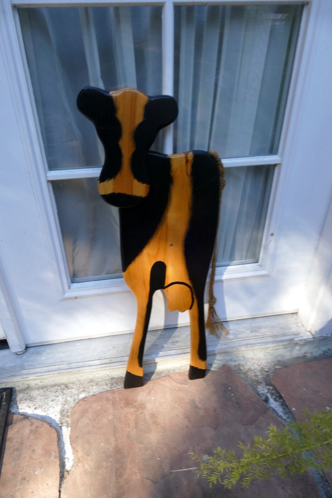 Giant Wooden Cow Rope Tail Hand Made Wood Hanging Wall Art Bovine shape