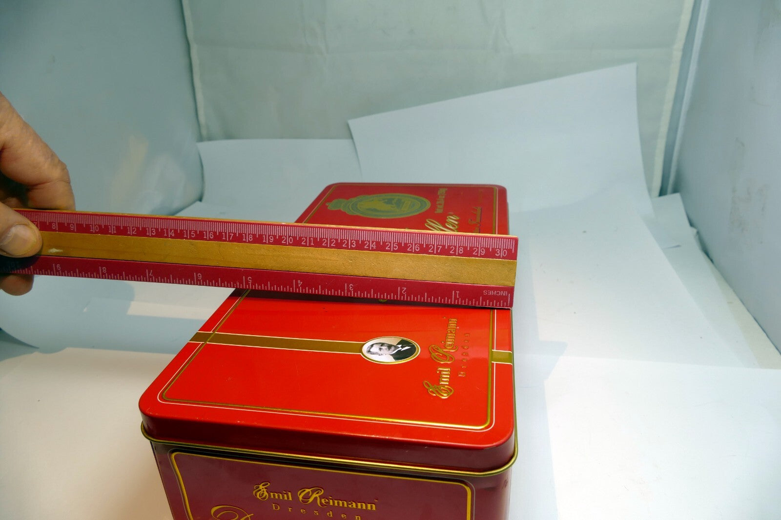 Original Dresdner Emil Reimann tin box metal case Germany 5.5X10.5" large