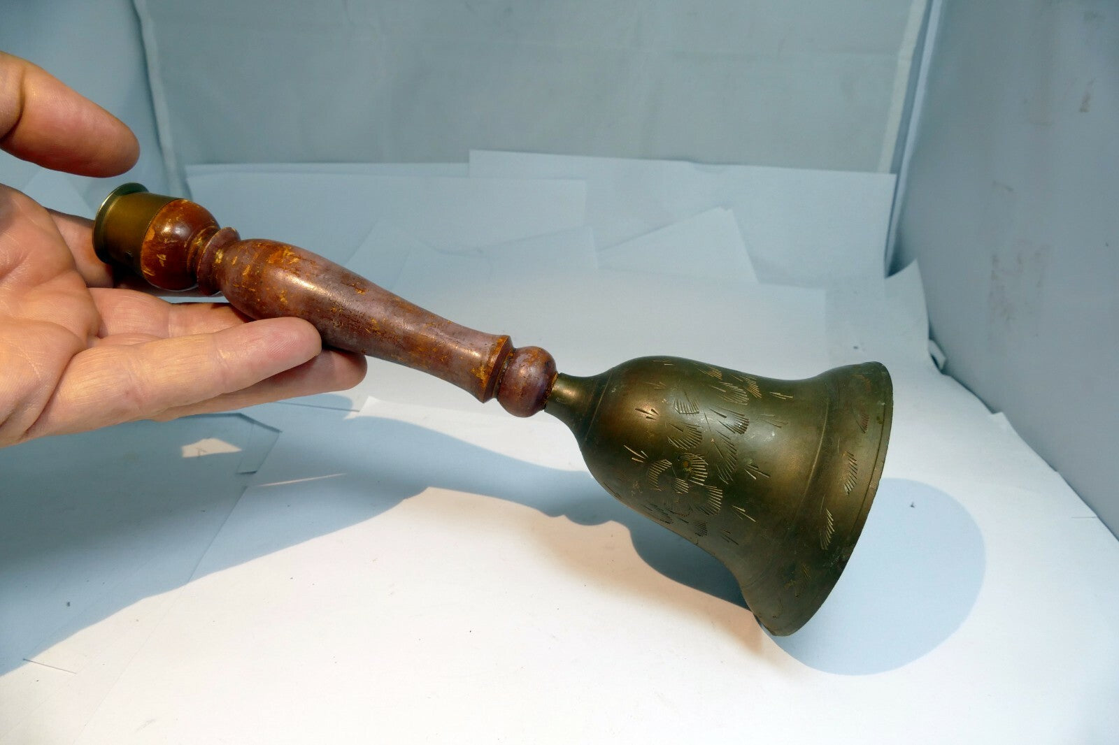 3" Solid Brass  School Diner with wooden handle hand held South Asia