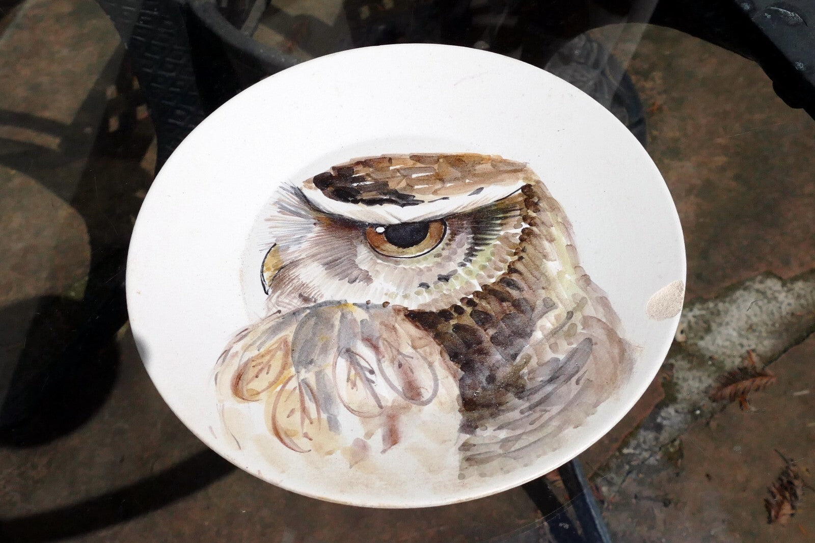 MARCEL GUILLOT Cheveche  Owl POTTERY BIRD PLATE 8" 20cm  made in France