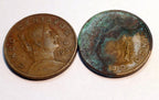 Lot of 2 mexico 1965 1969   5 cinco centavos brass coins lot pack of 2