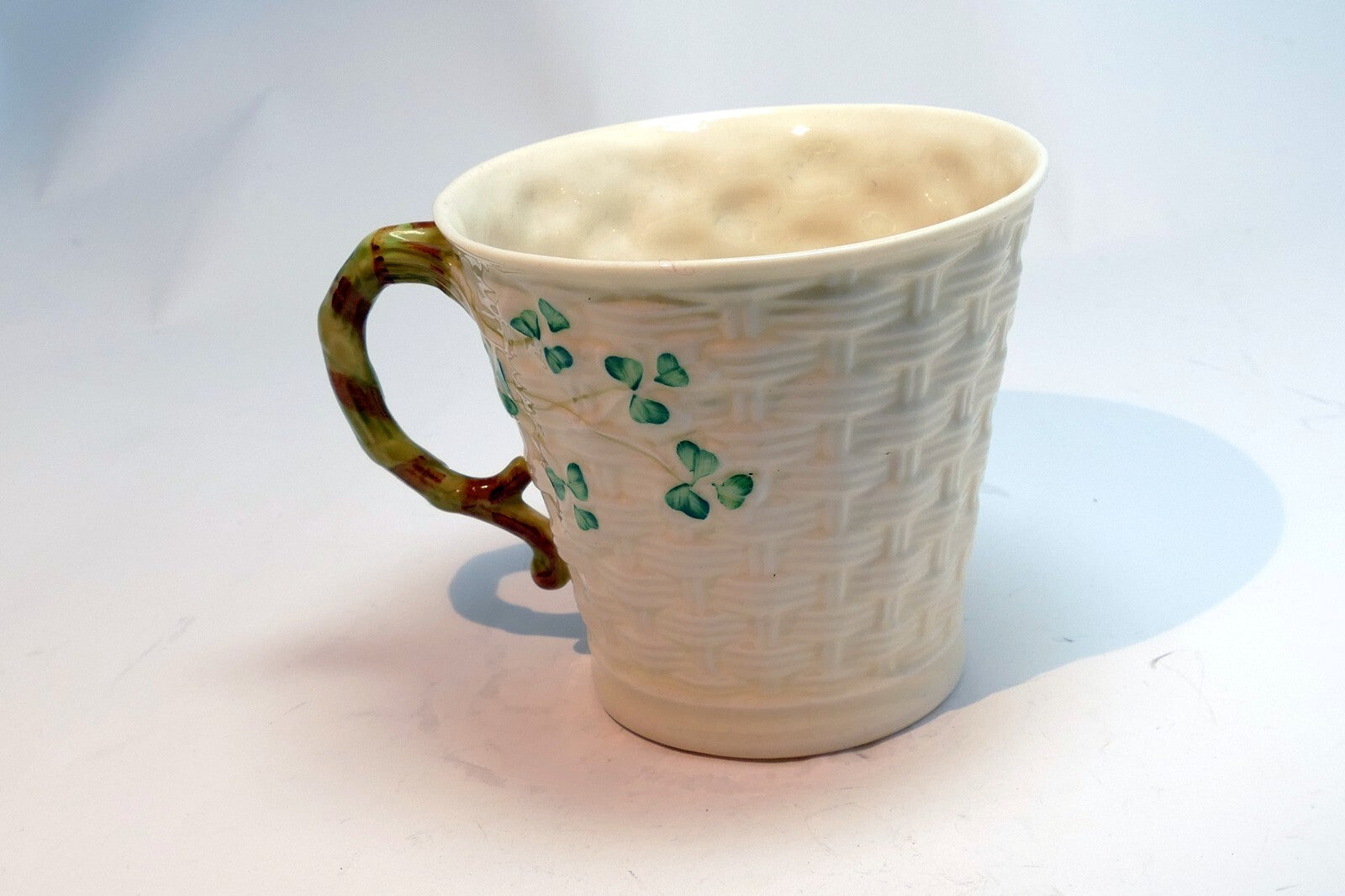 Belleek Ireland Shamrock Basket Weave Coffee Tea Mug Cup  Ivory china