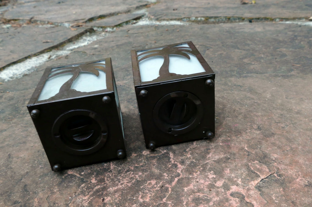 Palm Shape Square Votive Candle Holders, Home Decor, 2 Pieces 3X3X4" glass metal