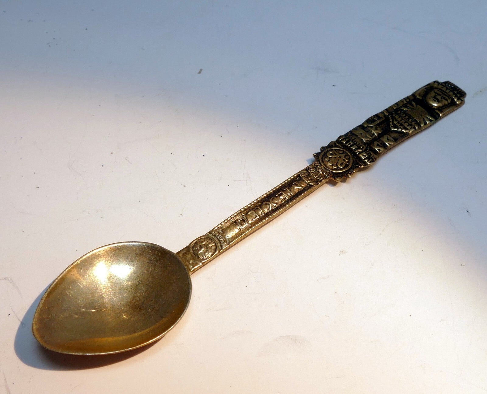 925 sterling silver   aztec or maya tribal warrior spoon   mexico 10 gr.
