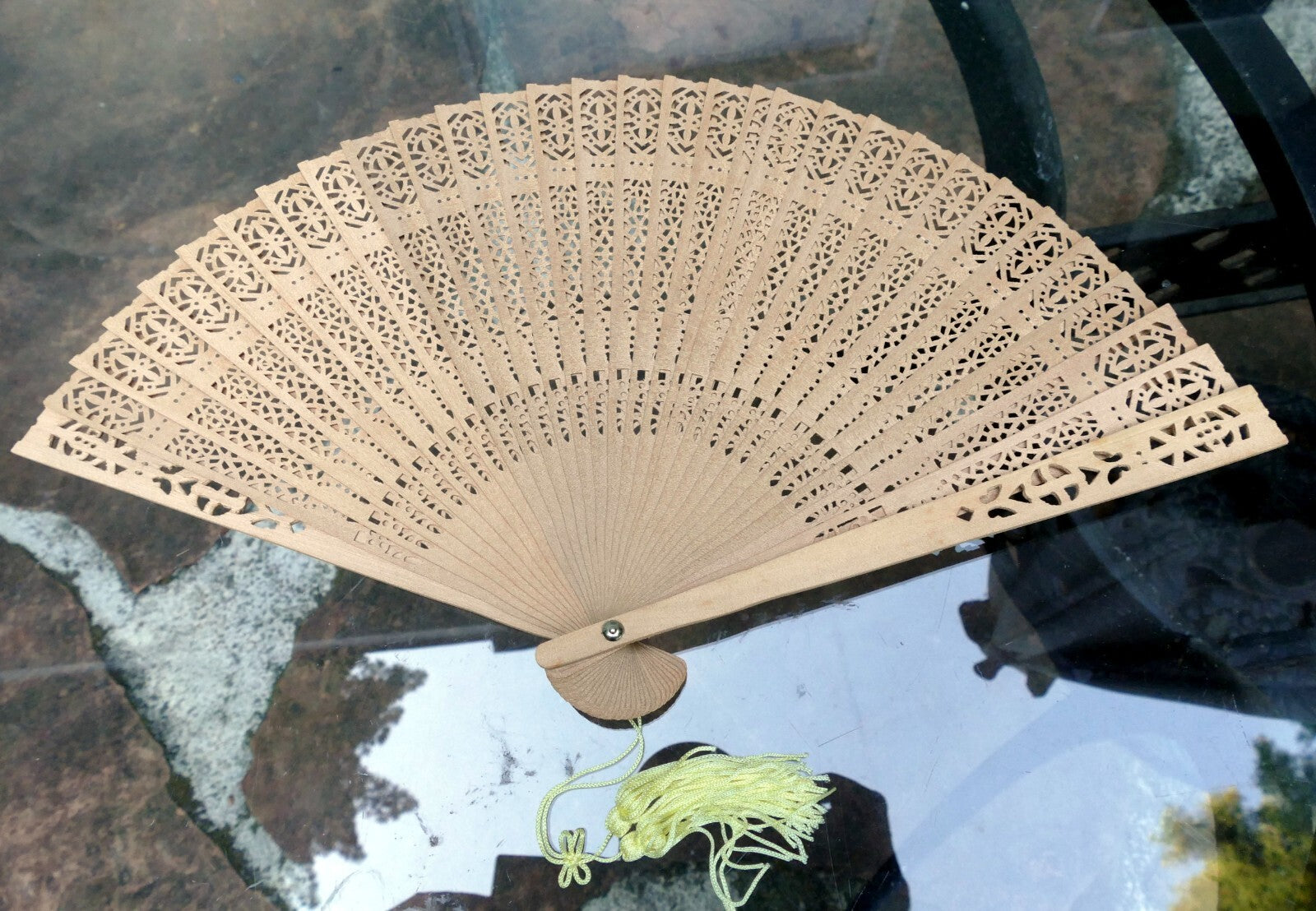 Japanese Hand FOLDING FAN, Bamboo Ornate hand carved wood