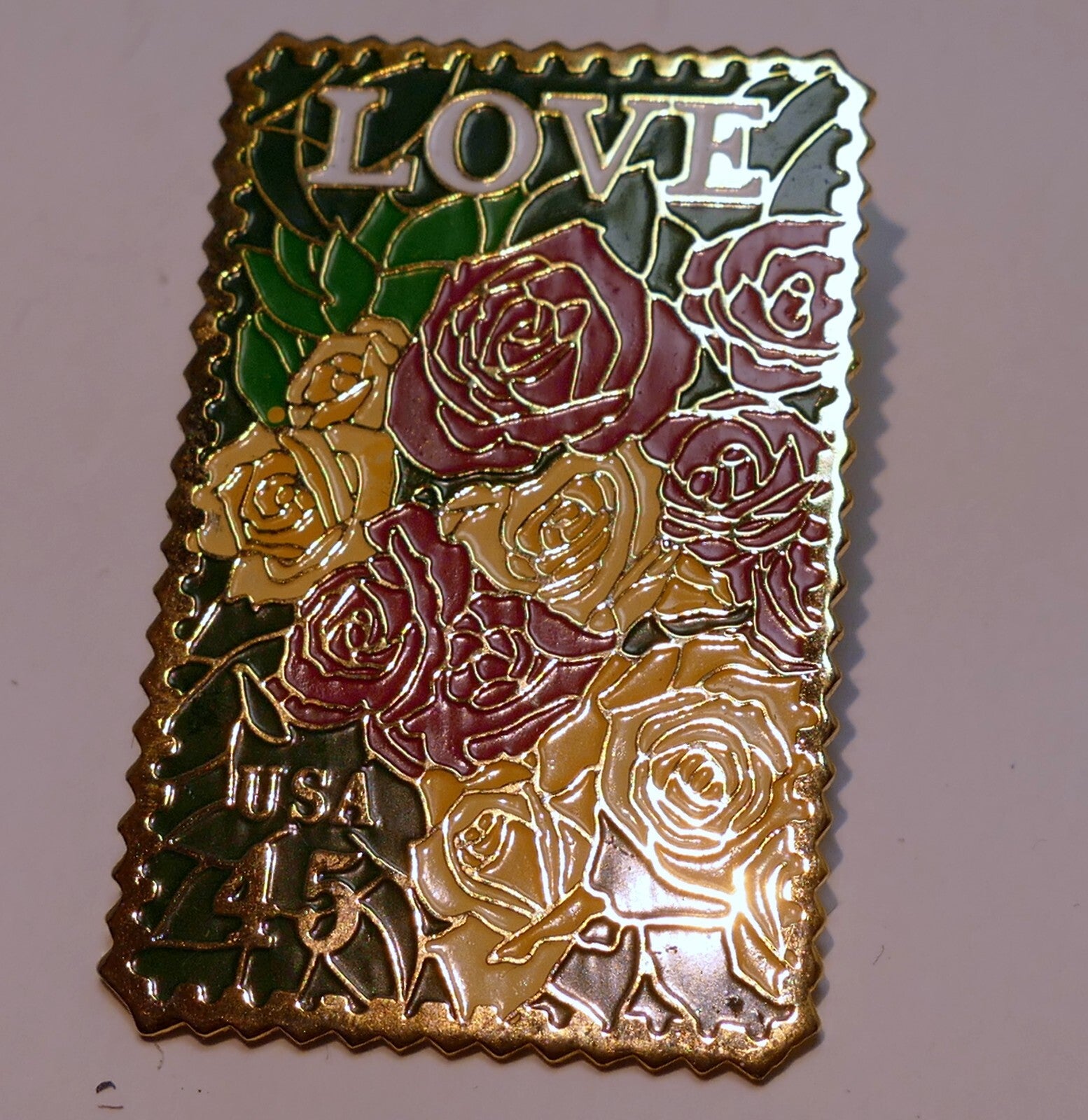 Usps love series (love birds) 45c us stamp collectible roses enamel pin   mint