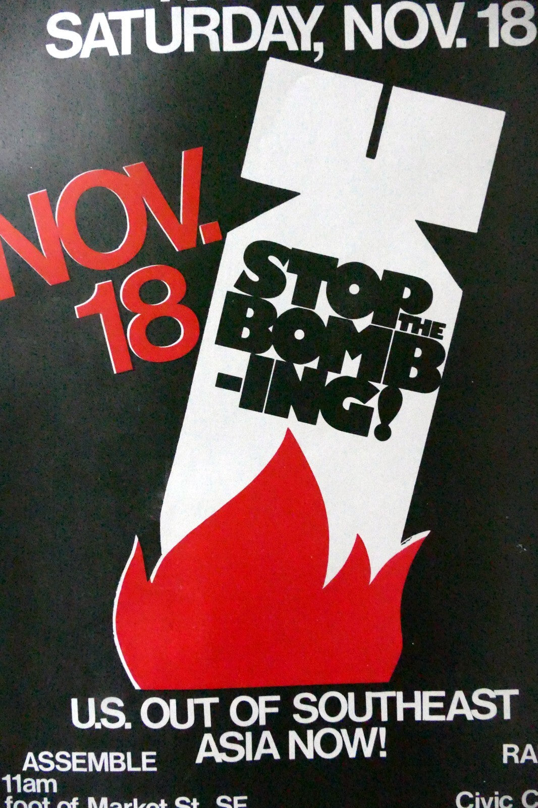 1968 Stop the Bombing! Protest Poster San Francisco USA Vietnam