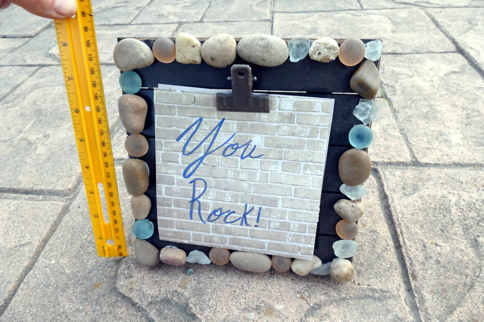 "You Rock" Picture Frame Brown Real Stone Pebbles Square 8X8" homemade CA USA