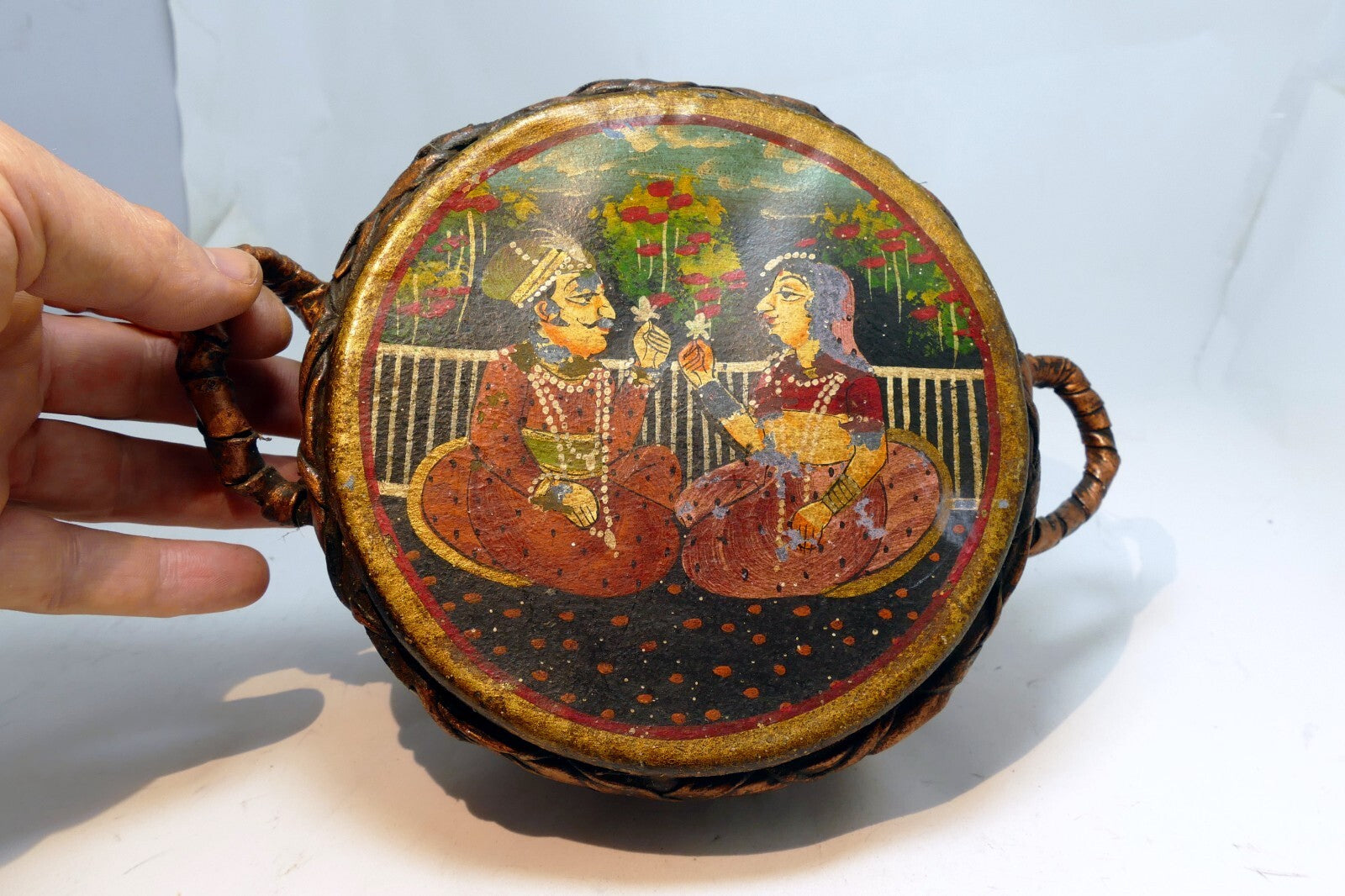 6" Nagada drum musical instrument hand painted couple with Lotus lovers wedding