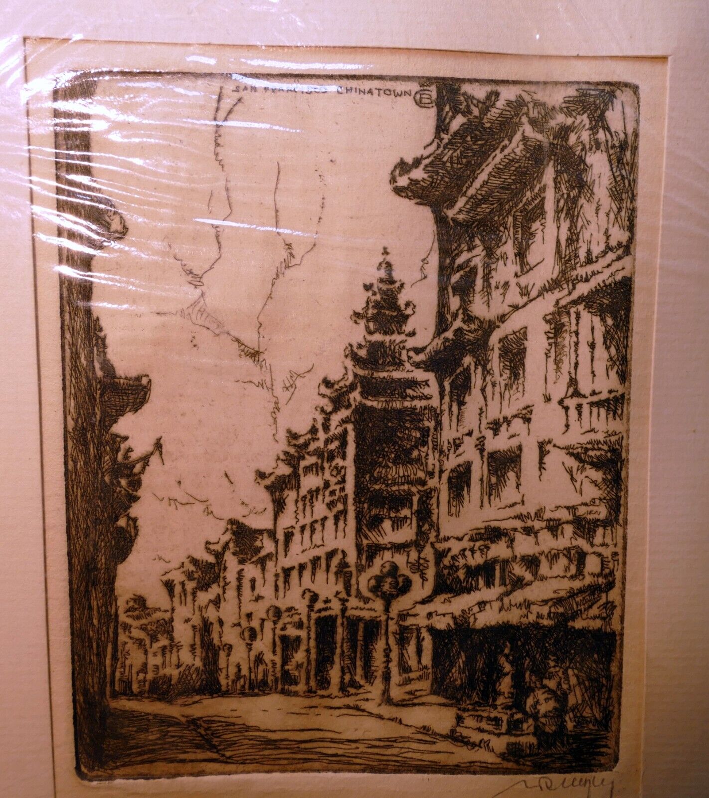 " San Francisco Chinatown "  Hand Signed Etching 1900's