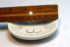 Small dish, tea bag plate, ceramic cat shaped pink white smiling cat