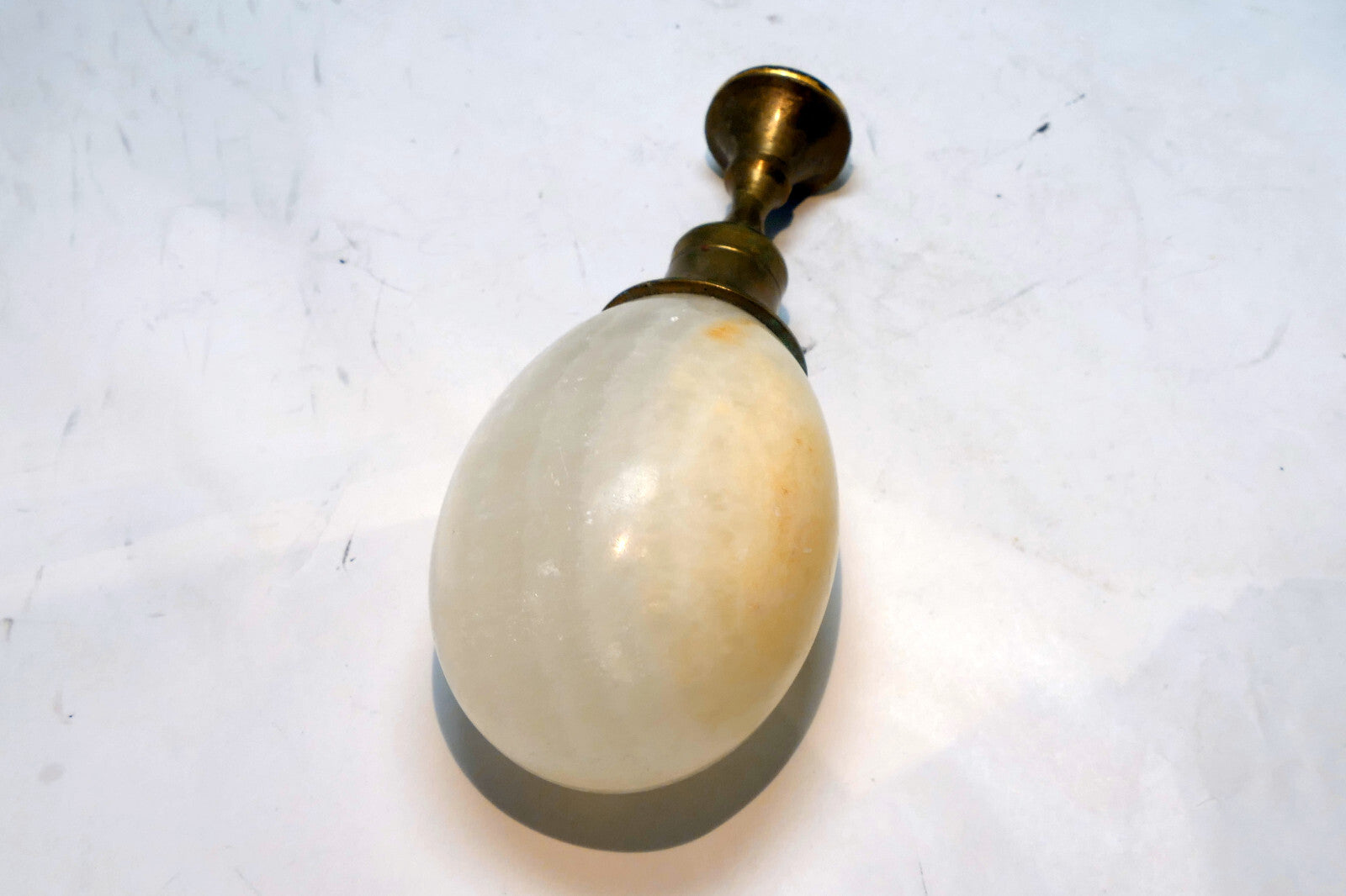Green Jade Stone Finial Antique 3" with gold tone eagle coat of arms US Navy