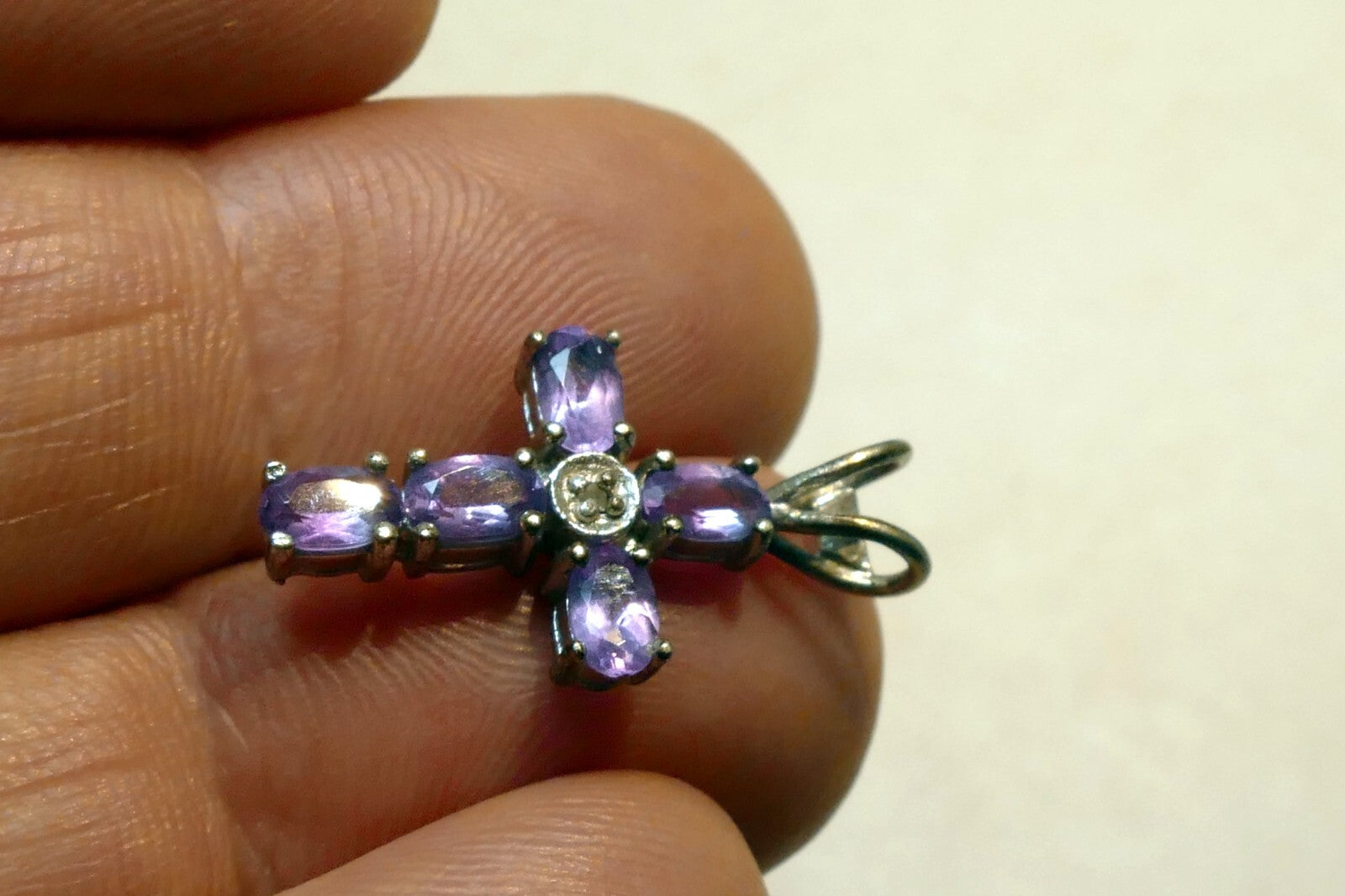 Purple Cubic Zirconia Crucifix Cross Pendant 925 silver sterling vintage