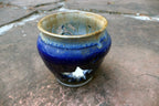 glazed planter Blue with stars 5.5X5.5" small succulent orchid candle holder