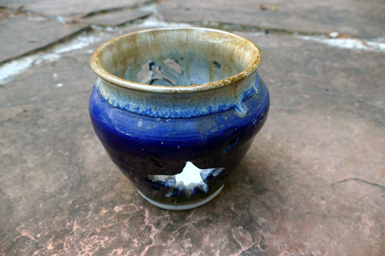 glazed planter Blue with stars 5.5X5.5" small succulent orchid candle holder