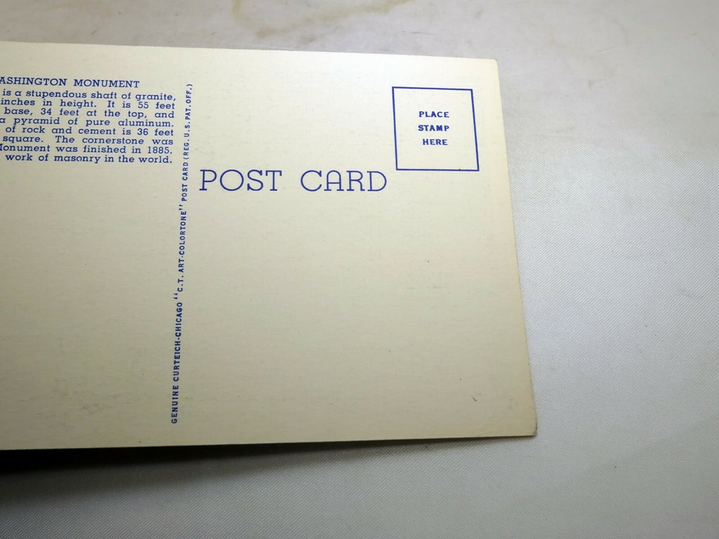 Post Card 186 Washington Monument  Washington DC 186 Linen 1940's unposted