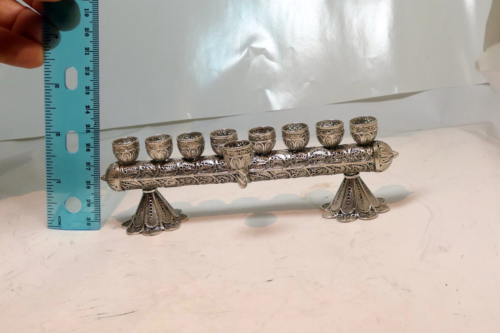 925 Sterling Menorah Judaica Silver Candle Chanukah Yemenite ornate 100gr