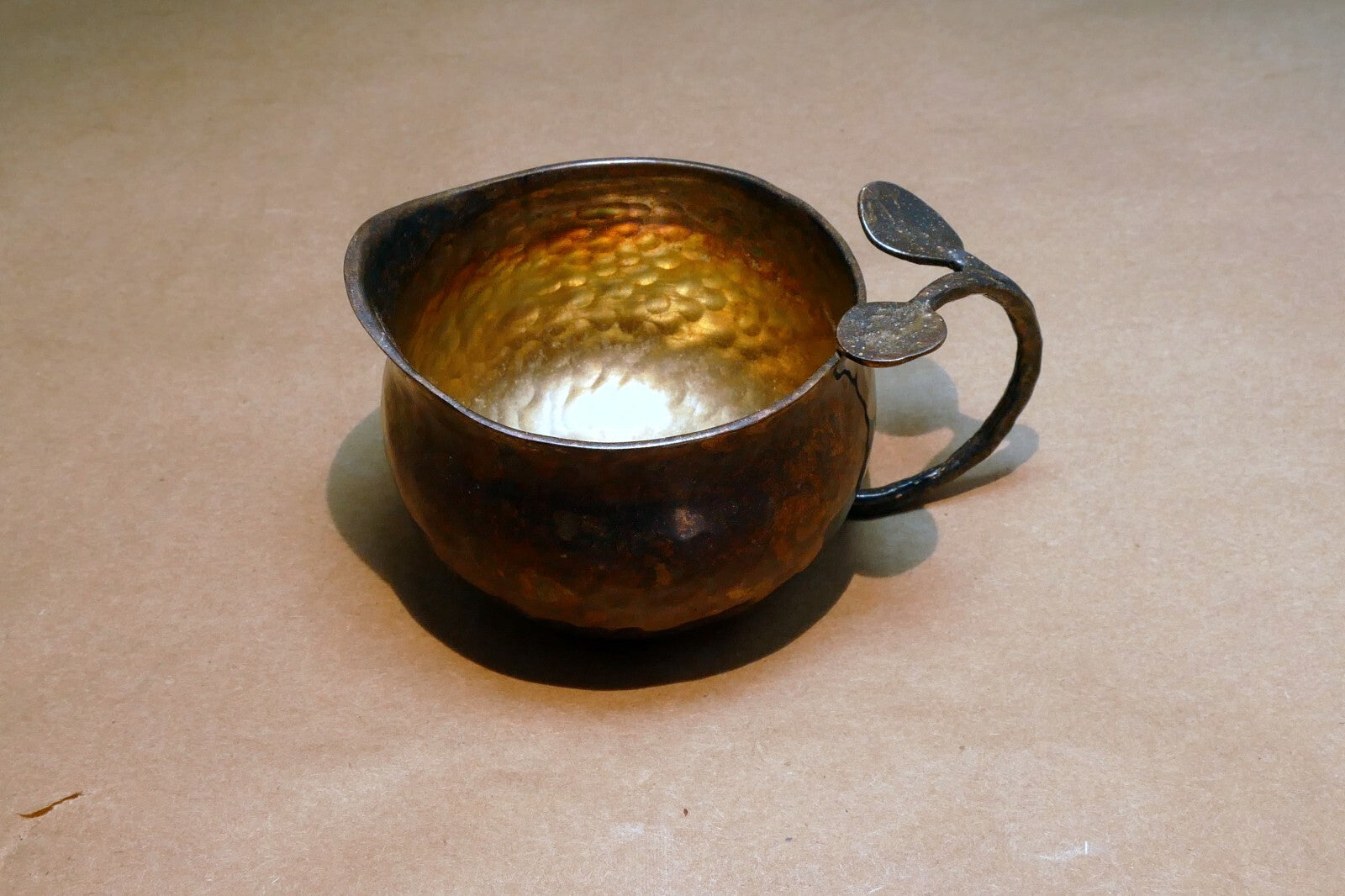 Vintage Bronze Floral Creamer hand made with floral leave handle