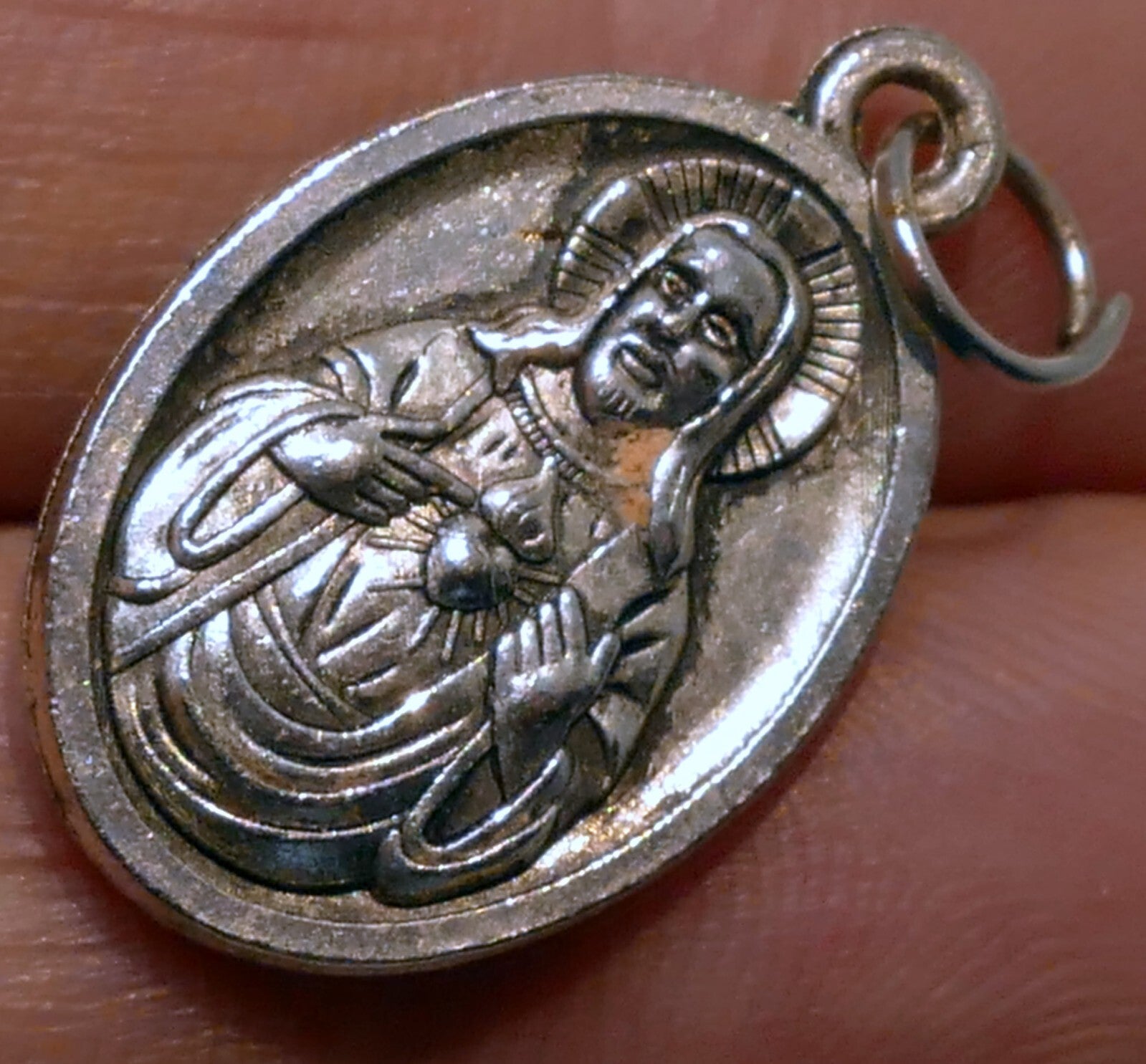 Sacred heart jesus w/ mary pendant charm metal vintage