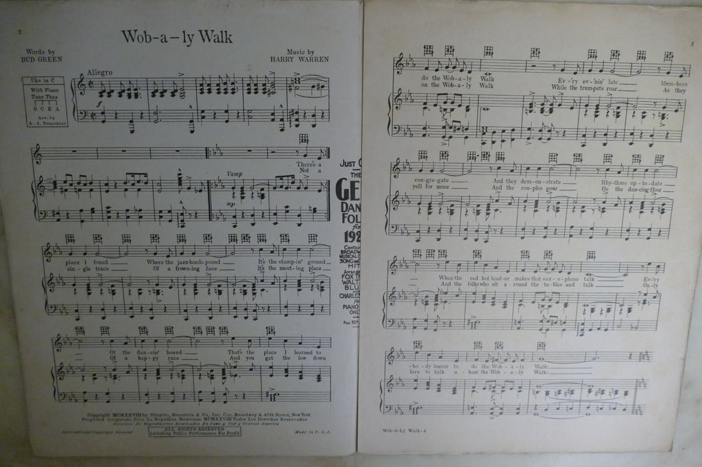 Wob-A-Ly Walk 1928 by Harry Warren and Bud Green, Shapiro, Bernstein and Co.